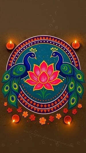 Peacock Diwali Rangoli 2026 wallpaper