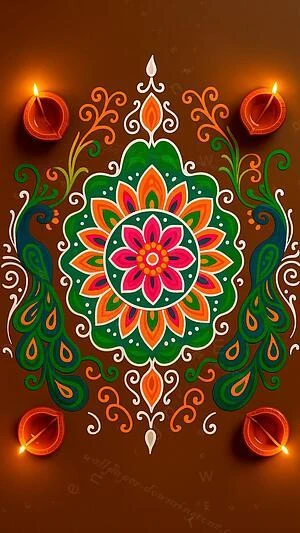 Peacock Diwali Rangoli 2026 wallpaper